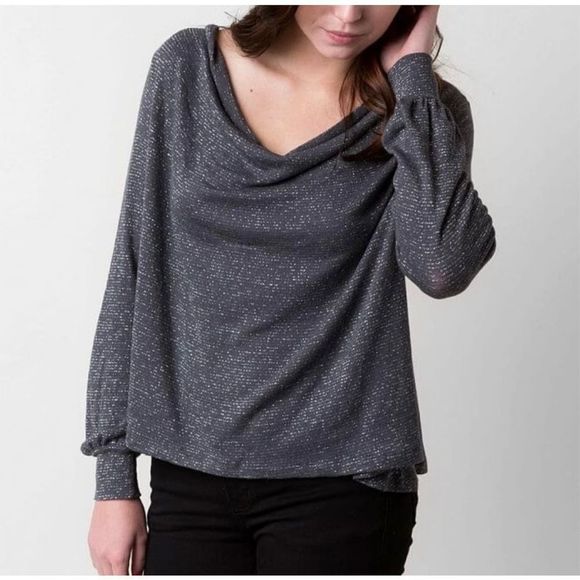 Free People Metallic Gray Palmer Cowl Neck Top Size Small - Picture 4 of 8
